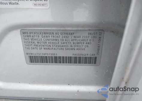 2008 Volkswagen Passat Vr6 из США, поврежденный, VIN WVWCU73C38P013053